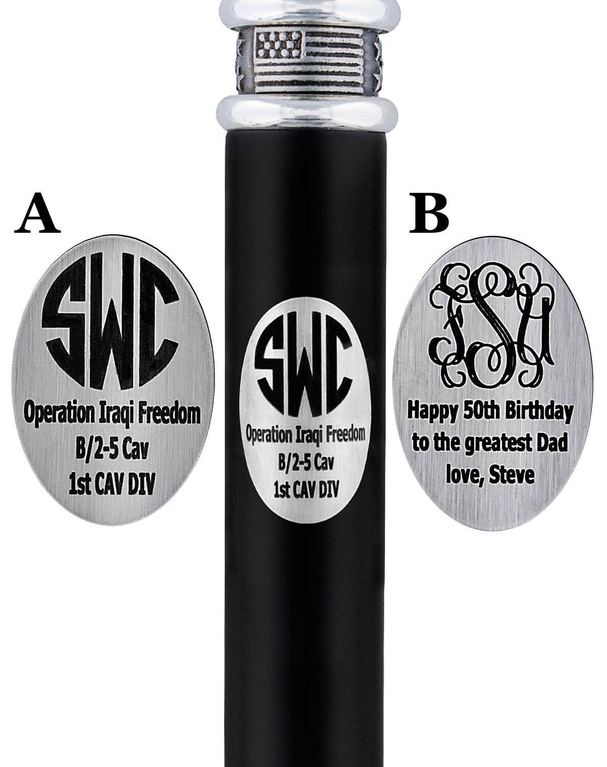Custom Cane Engraving - Oval Stainless Steel Walking Cane Engraving - Tophatter Daily Deals