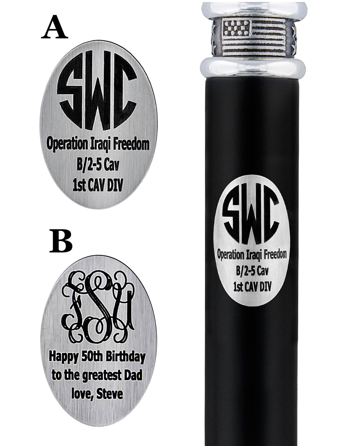 Custom Cane Engraving - Oval Stainless Steel Walking Cane Engraving - Tophatter Daily Deals
