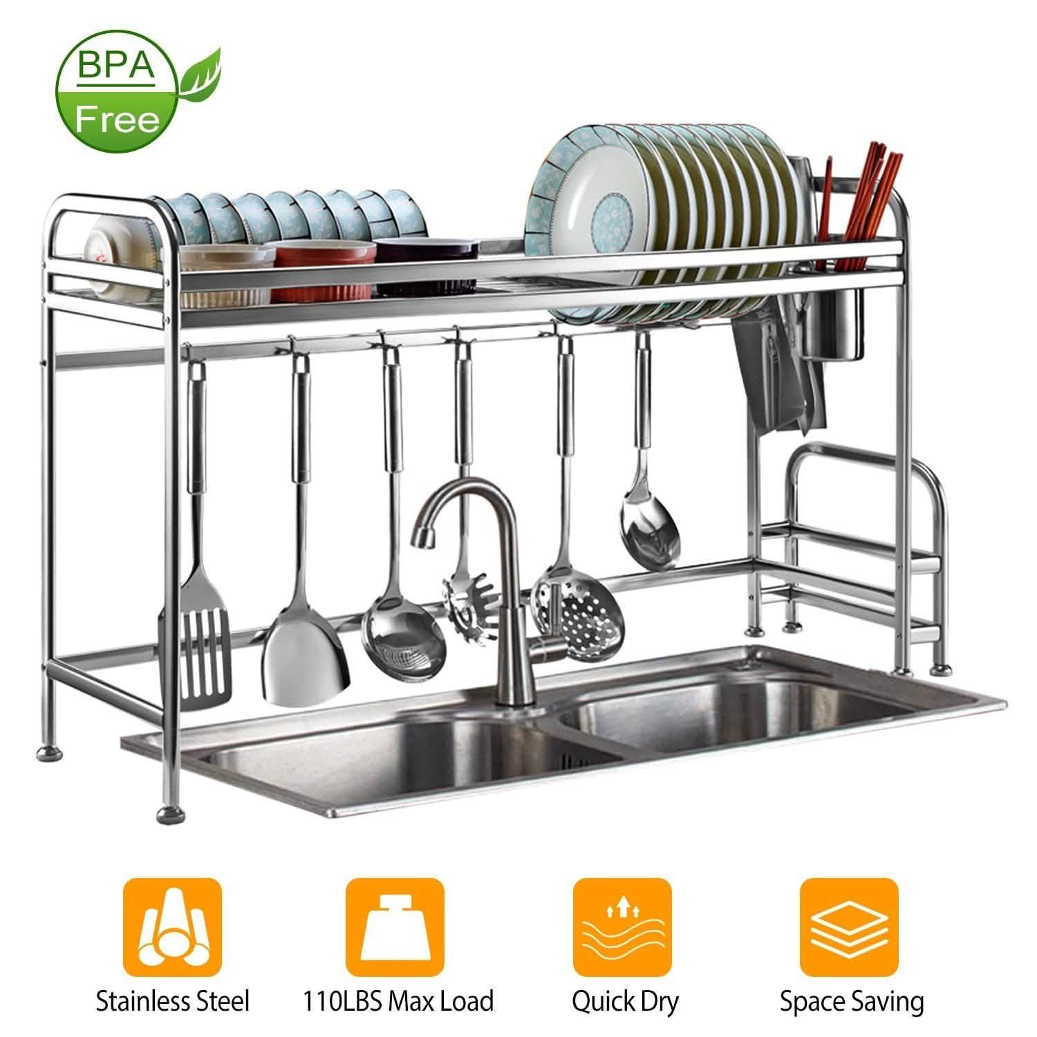 Over Sink Dish Drying Rack with Cutlery Holder Kitchen Storage - Tophatter Daily Deals