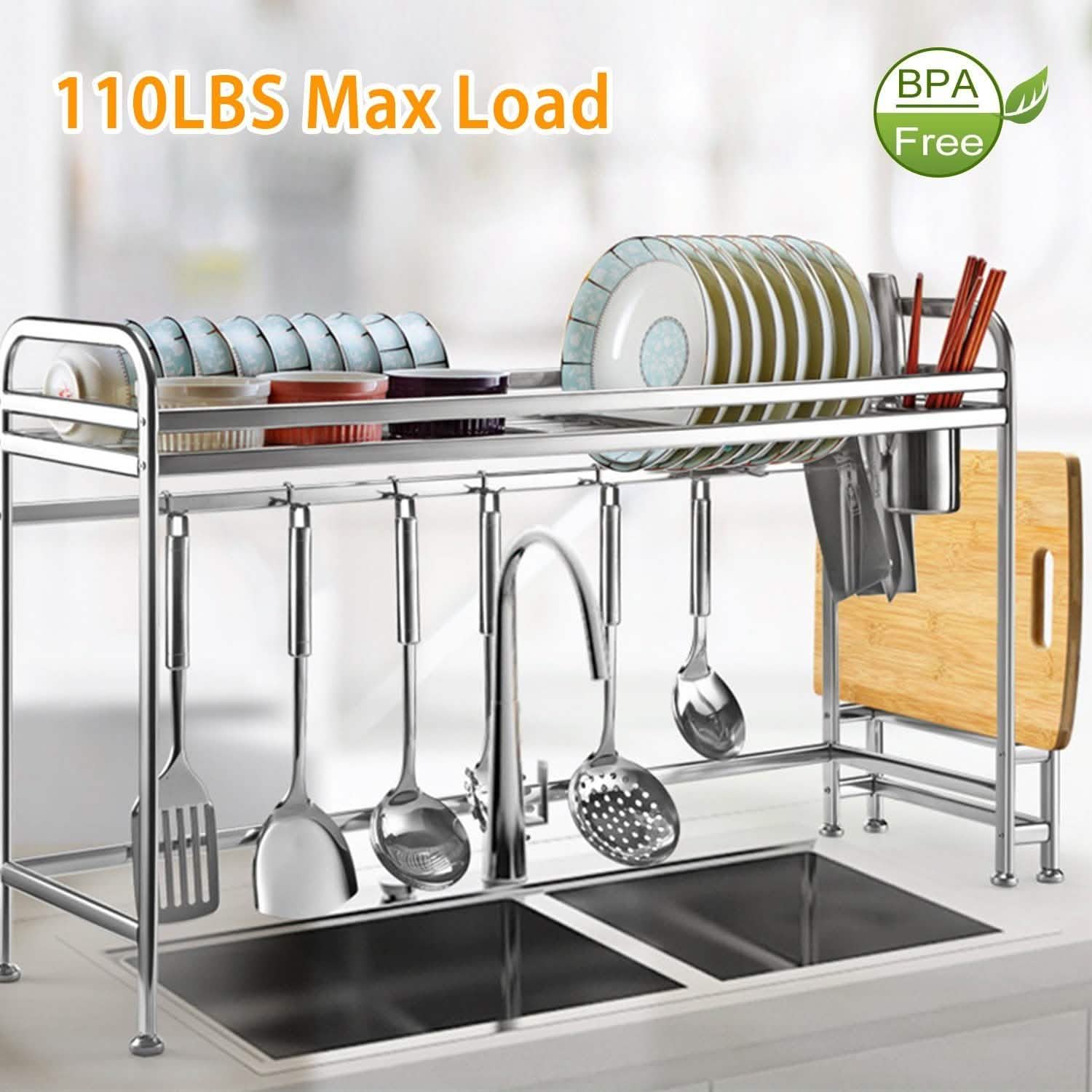 Over Sink Dish Drying Rack with Cutlery Holder Kitchen Storage - Tophatter Daily Deals