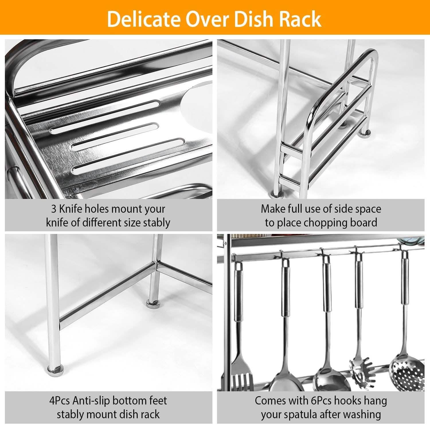 Over Sink Dish Drying Rack with Cutlery Holder Kitchen Storage - Tophatter Daily Deals