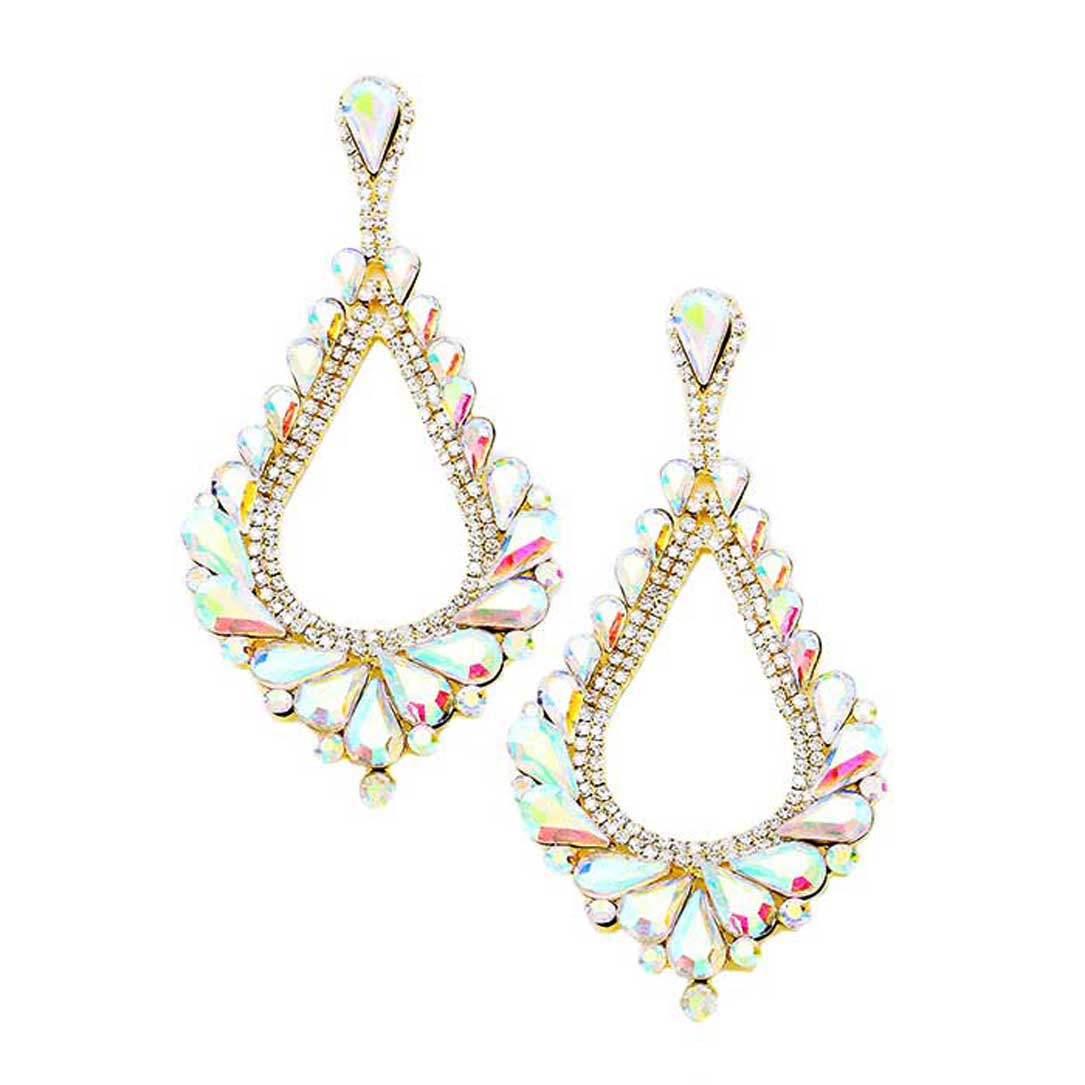 Oversized Cut Out Cluster Vine Accented Teardrop Earrings AB Gold Earrings - Tophatter Daily Deals