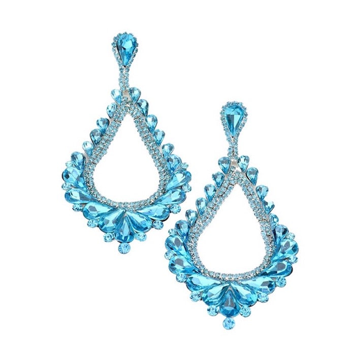Oversized Cut Out Cluster Vine Accented Teardrop Earrings Aqua Earrings - Tophatter Daily Deals