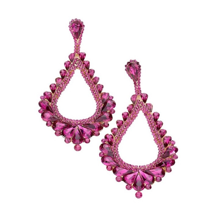 Oversized Cut Out Cluster Vine Accented Teardrop Earrings Fuchsia Earrings - Tophatter Daily Deals