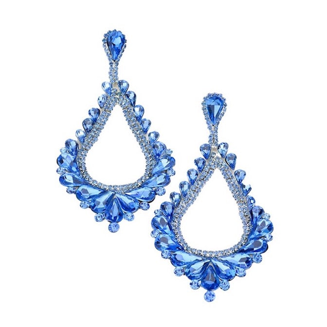 Oversized Cut Out Cluster Vine Accented Teardrop Earrings Light Blue Earrings - Tophatter Daily Deals
