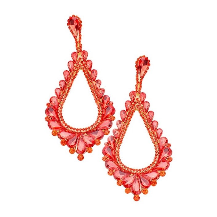 Oversized Cut Out Cluster Vine Accented Teardrop Earrings Orange Earrings - Tophatter Daily Deals