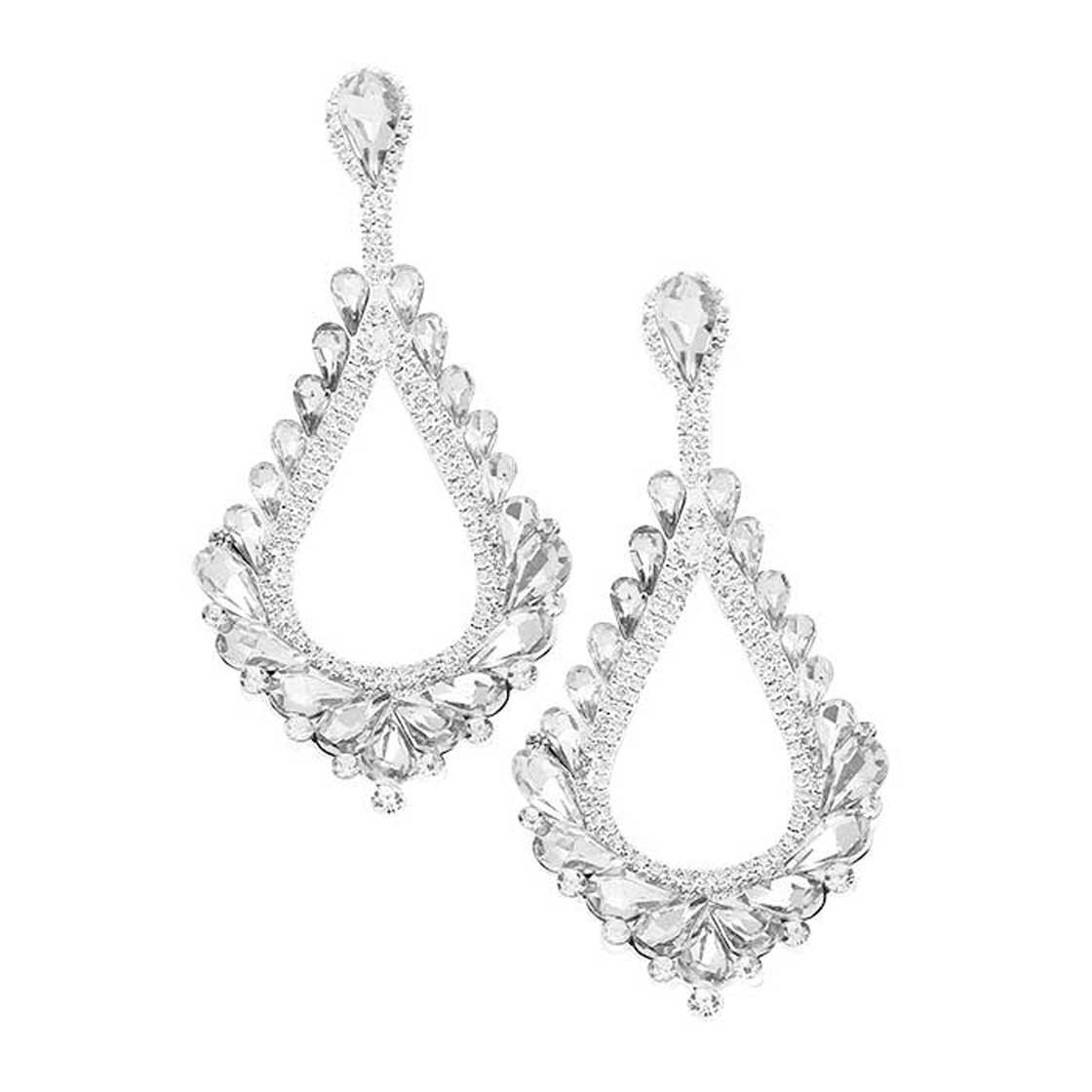 Oversized Cut Out Cluster Vine Accented Teardrop Earrings Silver Earrings - Tophatter Daily Deals