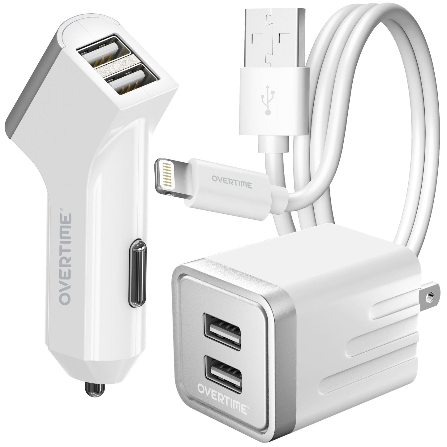 Overtime Home and Car Complete Charging Kit: Fast Wall & Car Chargers + Durable Lightning Cable Charging Cable - Tophatter Daily Deals