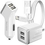 Overtime Home and Car Complete Charging Kit: Fast Wall & Car Chargers + Durable Lightning Cable Charging Cable - Tophatter Daily Deals