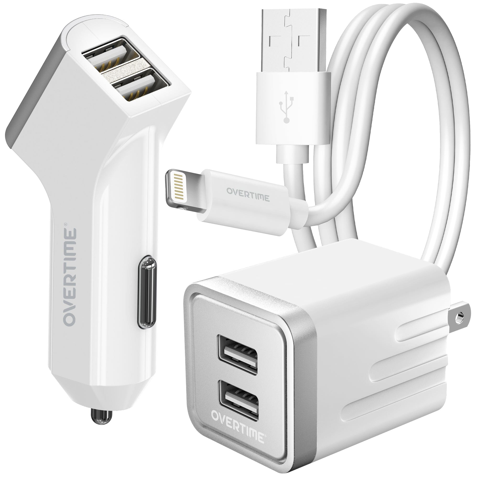 Overtime Home and Car Complete Charging Kit: Fast Wall & Car Chargers + Durable Lightning Cable Charging Cable - Tophatter Daily Deals
