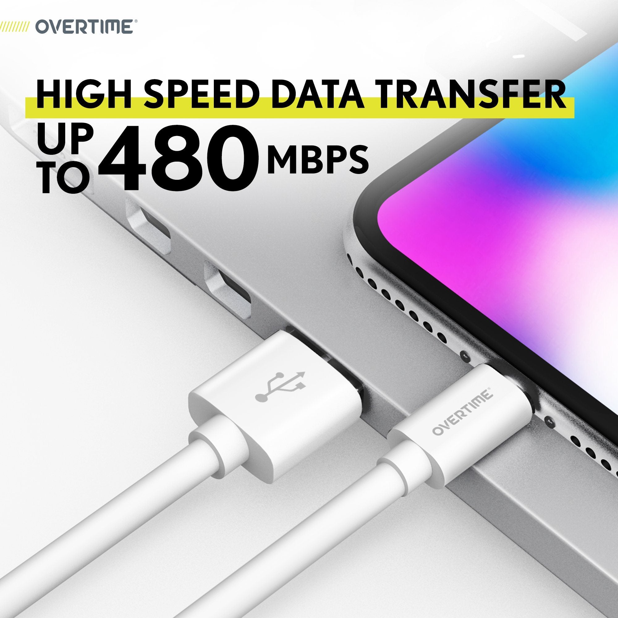 Overtime iPhone Charger Set | Apple MFi Certified Lightning Cable 6ft with Dual USB Wall Charger Adapter - White Charging Cable - Tophatter Daily Deals