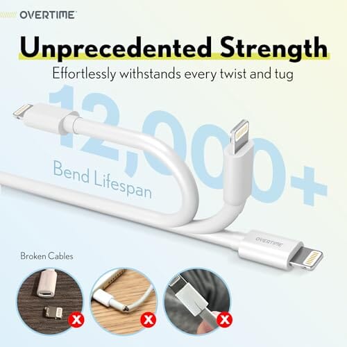 Overtime iPhone MFI Certified 10ft USB-C to Lightning Charging Cable Charging Cable - Tophatter Daily Deals