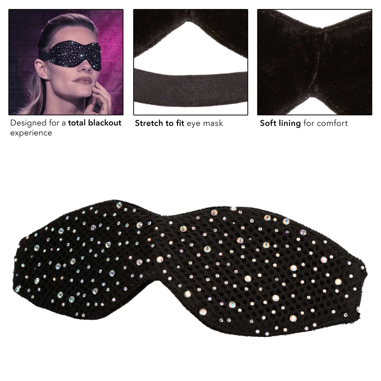 Radiance Blackout Eye Mask with Black Rhinestones and Plush Lining > Bondage Gear > Masks - Tophatter Daily Deals