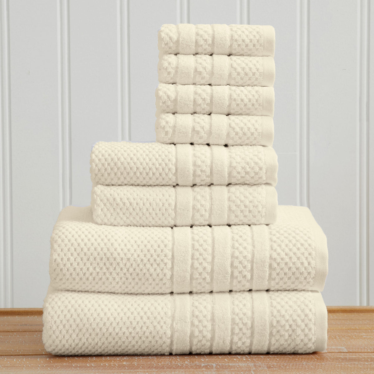 100% Cotton Checkered Jacquard Bath Towel Set - Giuliana Collection 8 Piece Set Ivory Bath - Tophatter Daily Deals