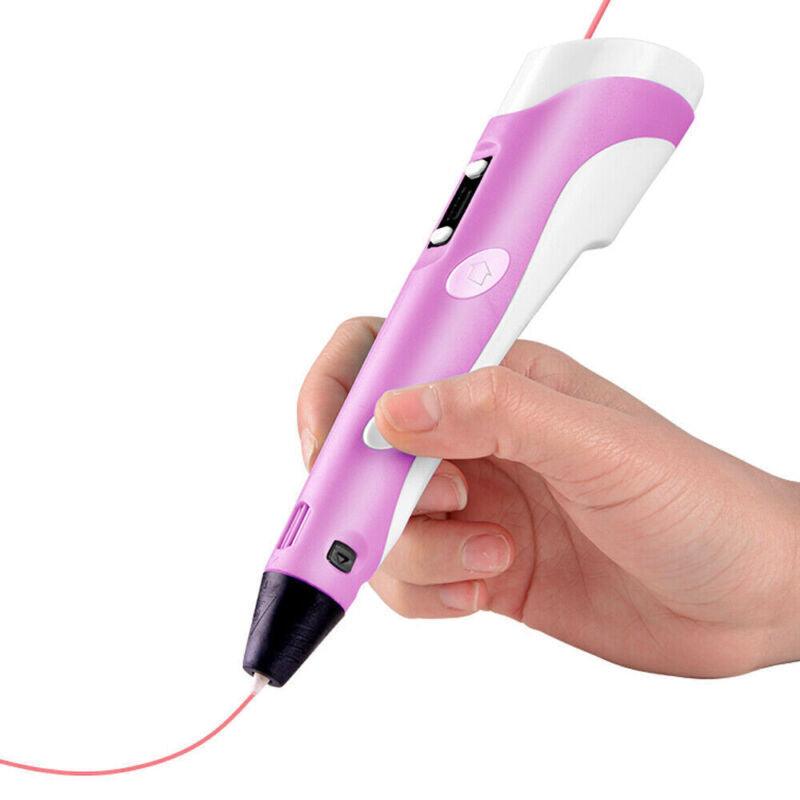 3D Doodle Pen with Filament Refill - LCD 3D Drawing Pen with 12 Colors PLA Filament USB Charging Pink Accessories - Tophatter Daily Deals