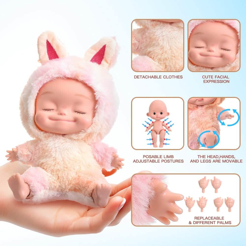 10.6 Inch Plush Animal Onesie Baby Doll with Eyes Closed, Posable Doll - Tophatter Daily Deals