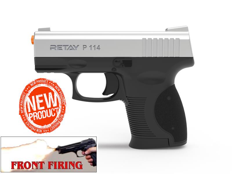 Retay 9MM Compact P114 Model Front Firing Blank Gun Chrome Finish - Tophatter's Guns'N'Weapons Store Collectible Weapons - Tophatter Daily Deals