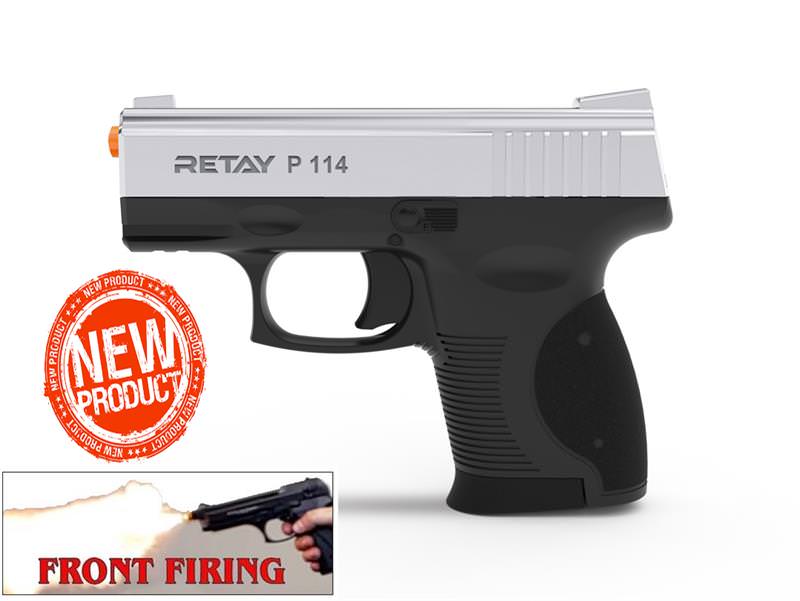 Retay 9MM Compact P114 Model Front Firing Blank Gun Nickel Finish - TOPHATTER'S ARMORY DEALS Collectible Weapons - Tophatter Daily Deals
