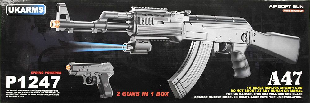 UKARMS Tactical AK47 RIS Spring Powered Airsoft Gun w/ Spring Pistol Airsoft-SpringRifle - Tophatter Daily Deals