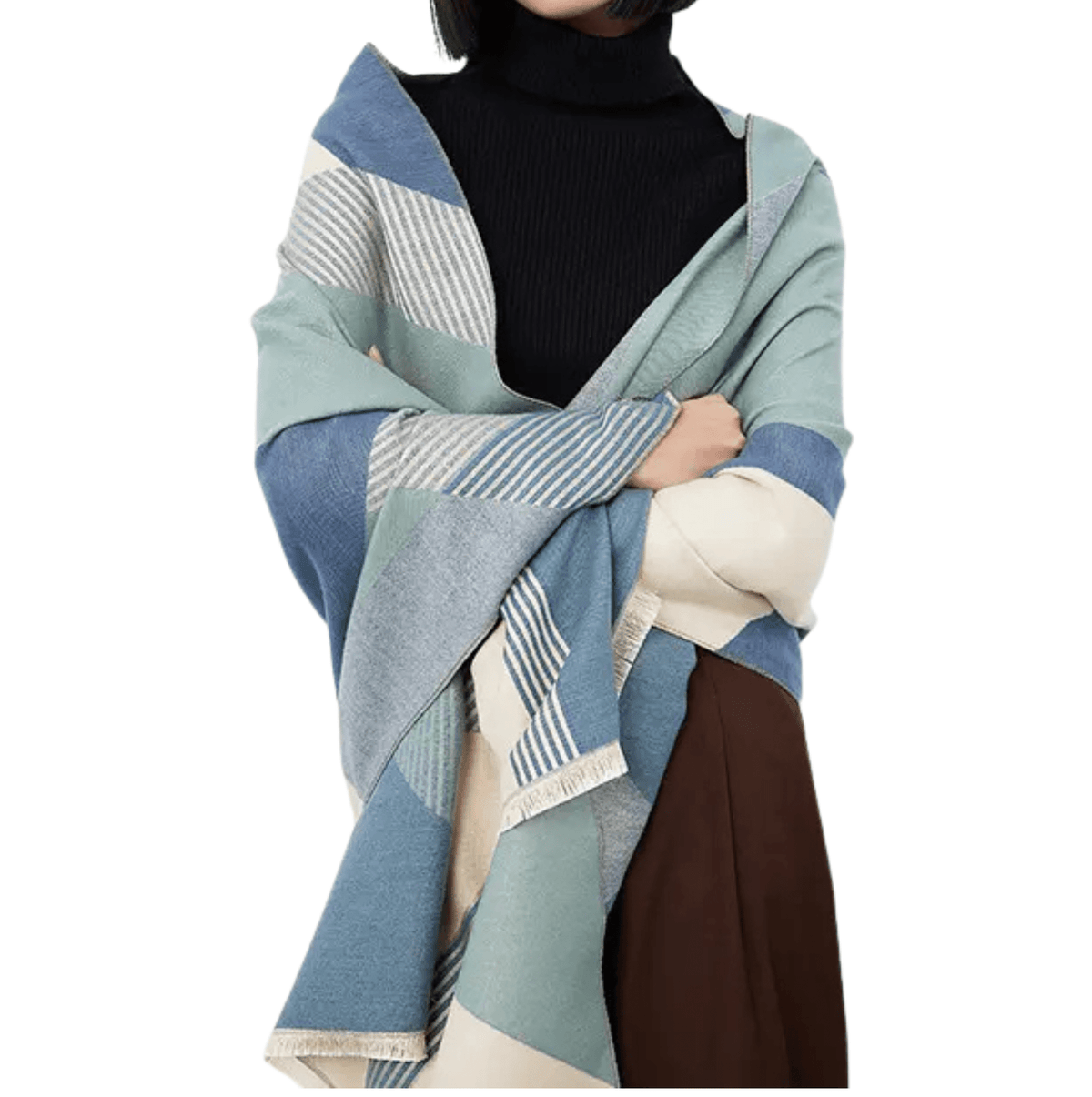 Blue and Beige Geometric Scarf Multi Scarves - Tophatter Daily Deals
