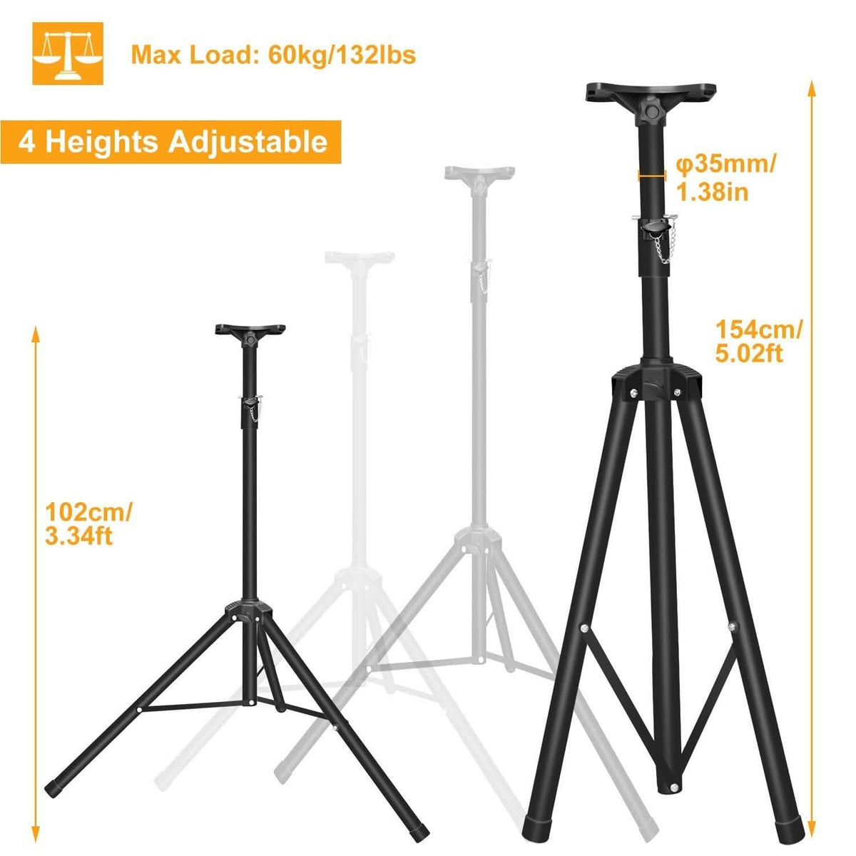 Pa Speaker Tripod Stand Heavy Duty Height Extendable Adjustable Pole Mount Rack Audio Accessories - Tophatter Daily Deals
