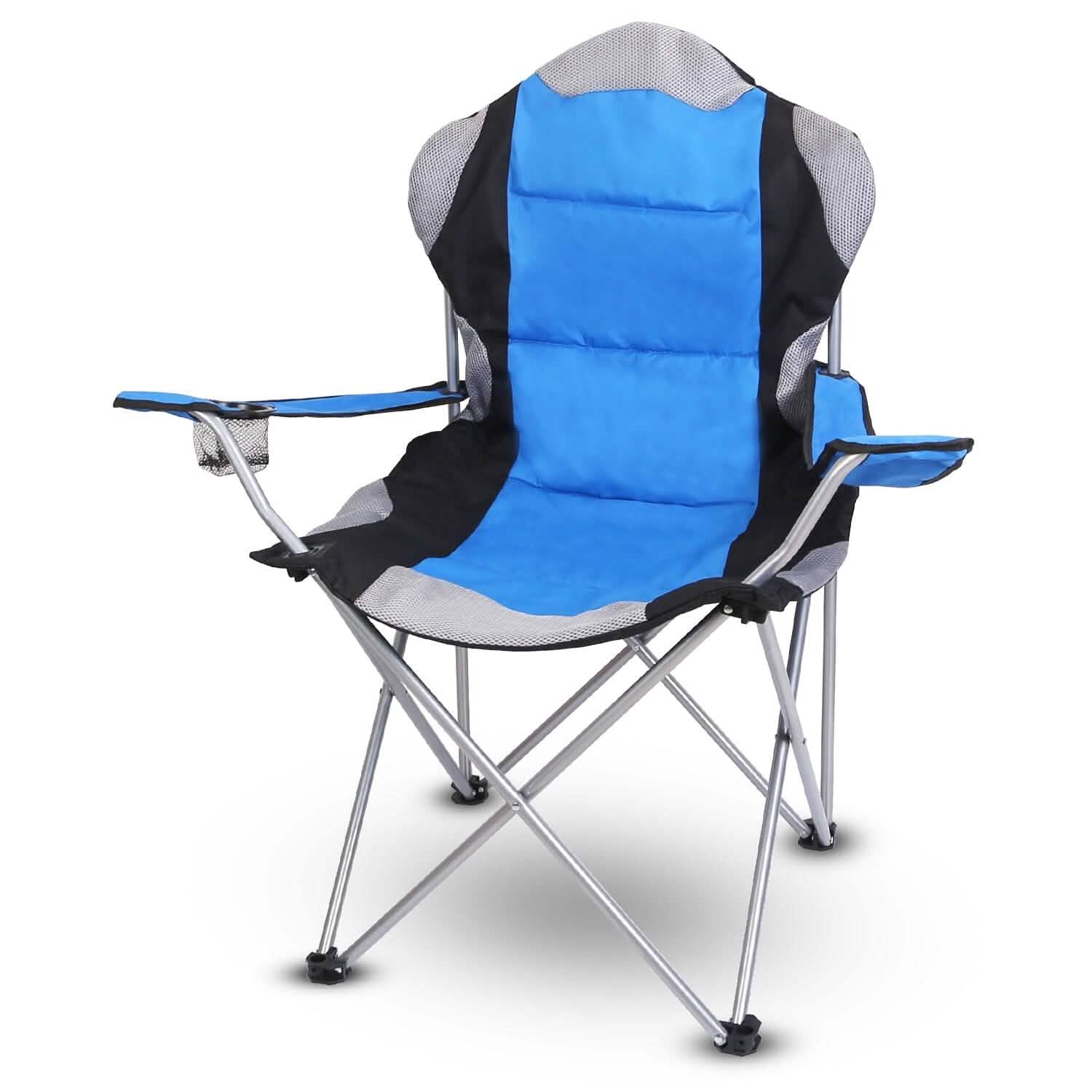 Padded Seat Arm Back Foldable Camping Chair Heavy Duty Steel Lawn Blue Outdoor Recreation - Tophatter Daily Deals