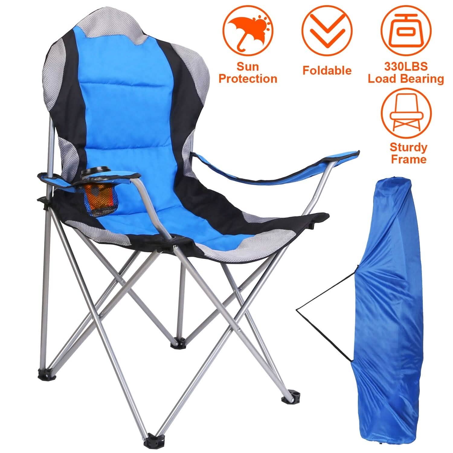 Padded Seat Arm Back Foldable Camping Chair Heavy Duty Steel Lawn Outdoor Recreation - Tophatter Daily Deals