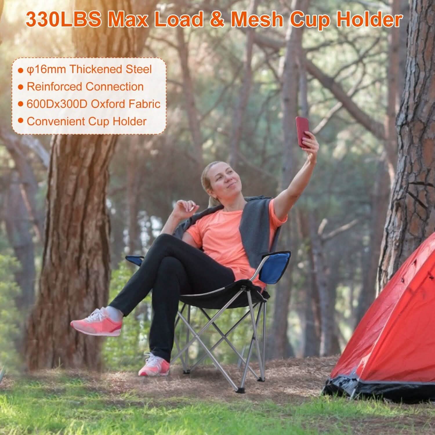 Padded Seat Arm Back Foldable Camping Chair Heavy Duty Steel Lawn Outdoor Recreation - Tophatter Daily Deals