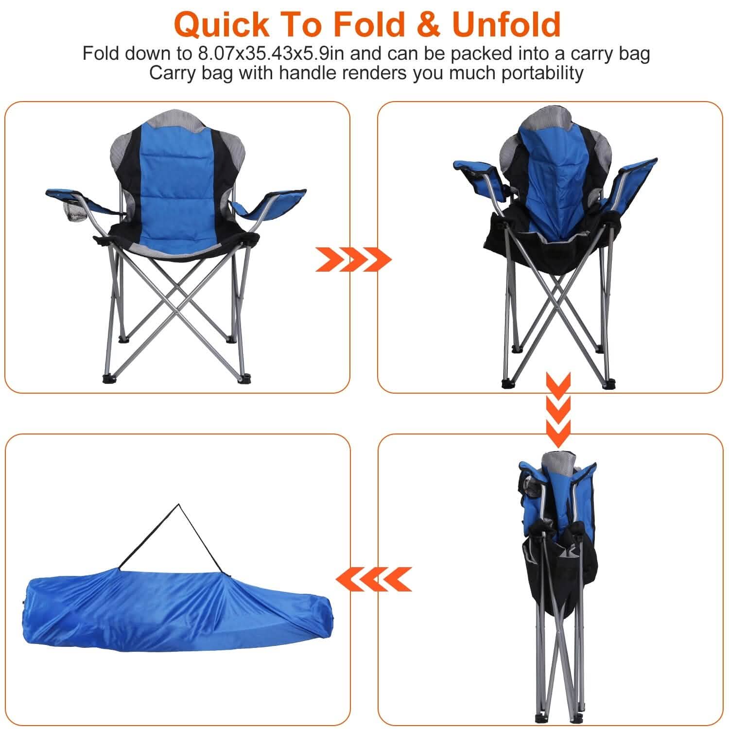 Padded Seat Arm Back Foldable Camping Chair Heavy Duty Steel Lawn Outdoor Recreation - Tophatter Daily Deals