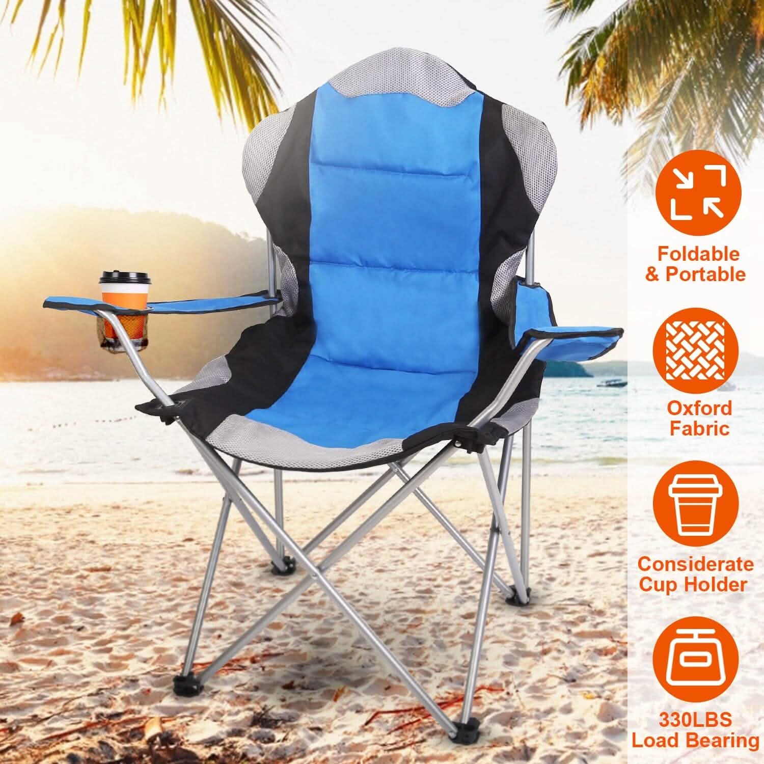 Padded Seat Arm Back Foldable Camping Chair Heavy Duty Steel Lawn Outdoor Recreation - Tophatter Daily Deals
