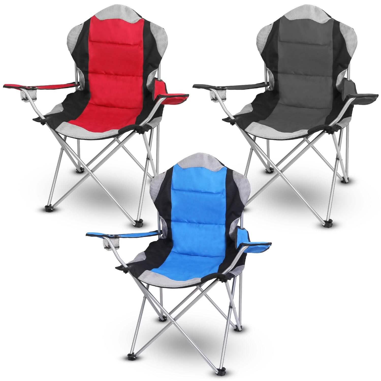 Padded Seat Arm Back Foldable Camping Chair Heavy Duty Steel Lawn Outdoor Recreation - Tophatter Daily Deals