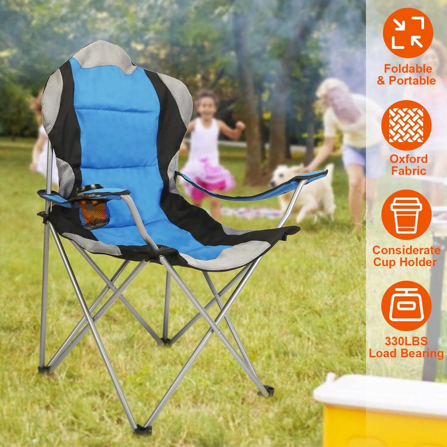 Padded Seat Arm Back Foldable Camping Chair Heavy Duty Steel Lawn Outdoor Recreation - Tophatter Daily Deals