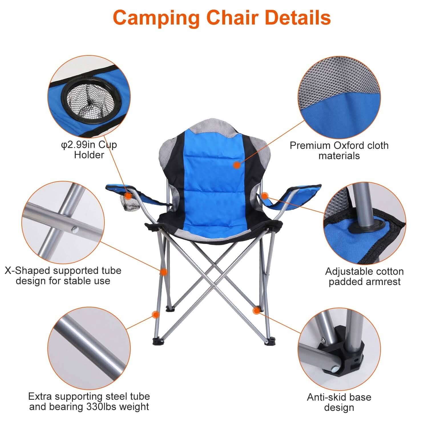 Padded Seat Arm Back Foldable Camping Chair Heavy Duty Steel Lawn Outdoor Recreation - Tophatter Daily Deals