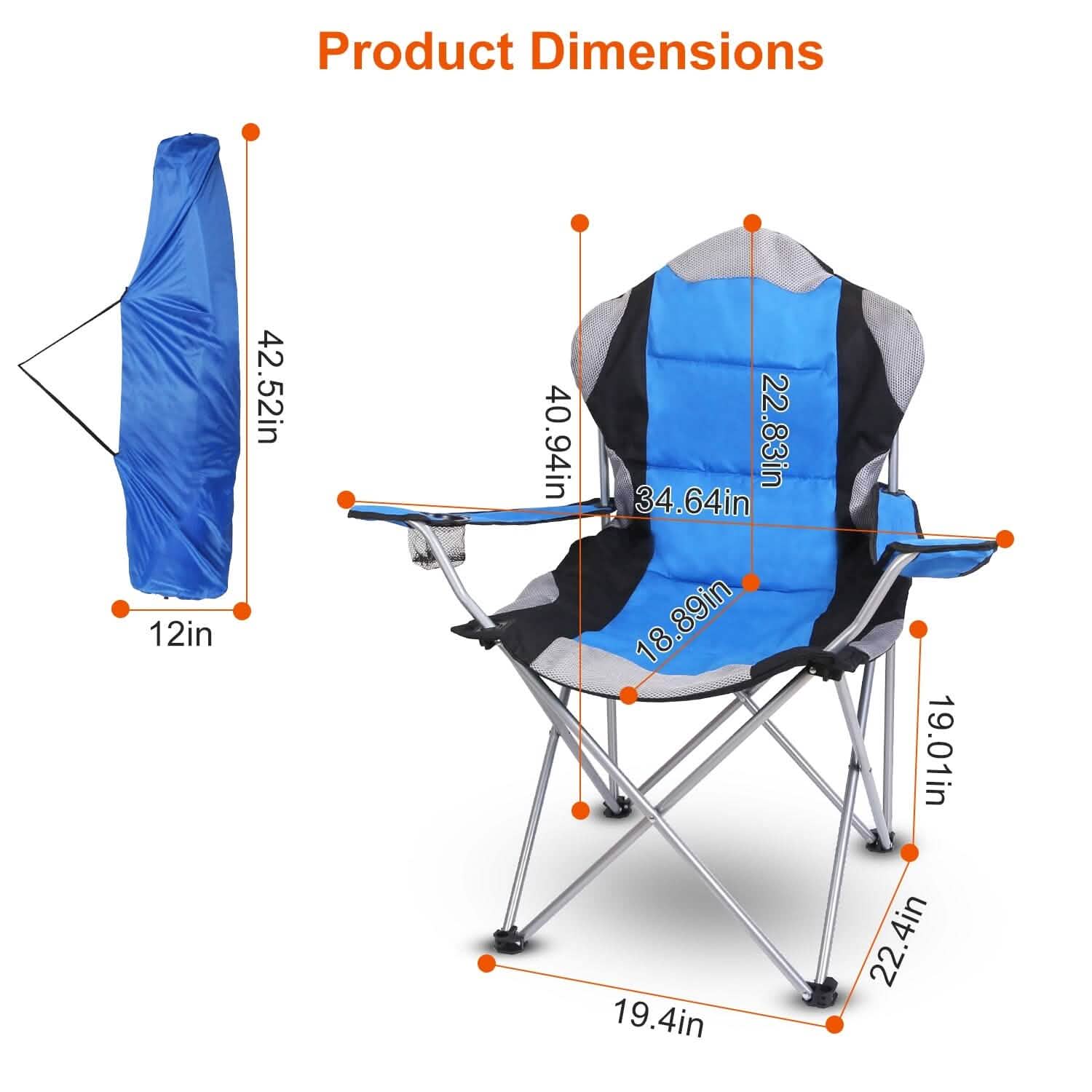Padded Seat Arm Back Foldable Camping Chair Heavy Duty Steel Lawn Outdoor Recreation - Tophatter Daily Deals