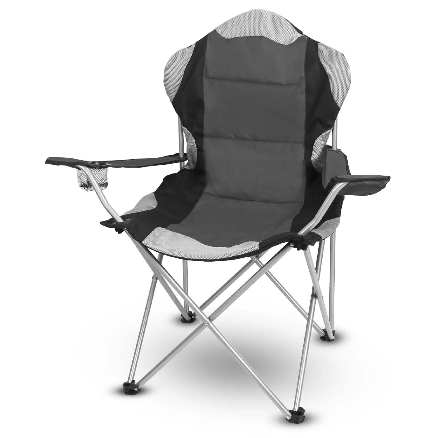 Padded Seat Arm Back Foldable Camping Chair Heavy Duty Steel Lawn Gray Outdoor Recreation - Tophatter Daily Deals