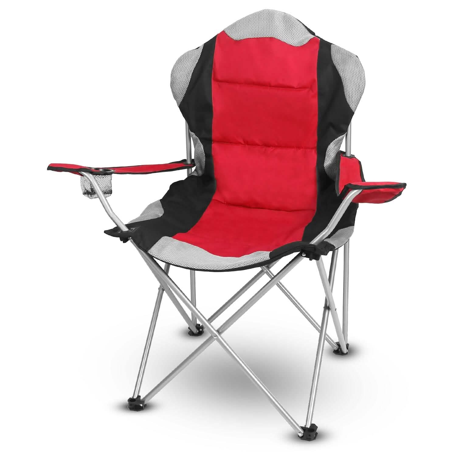 Padded Seat Arm Back Foldable Camping Chair Heavy Duty Steel Lawn Red Outdoor Recreation - Tophatter Daily Deals