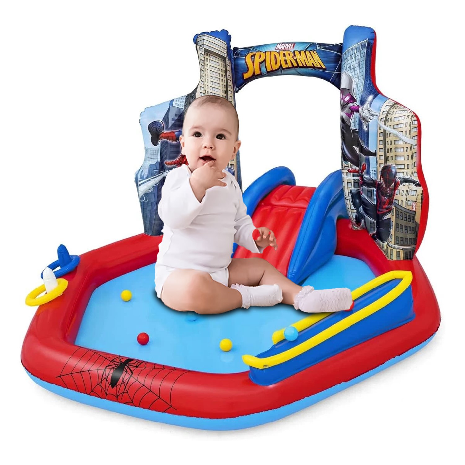 Paddle Pool with Slide – Outdoor Giant Spiderman Water Play Set for Toddlers & Children Outdoor Recreation - Tophatter Daily Deals