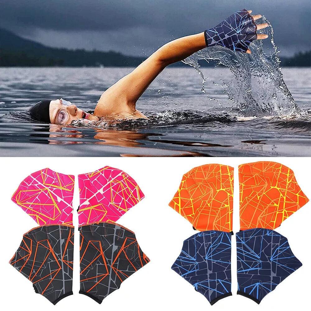 Swimming Hand Paddles - 1 Pair Swim Hand Fins Flippers Finger Webbed Gloves Water Sports Gloves Swimming - Tophatter Daily Deals