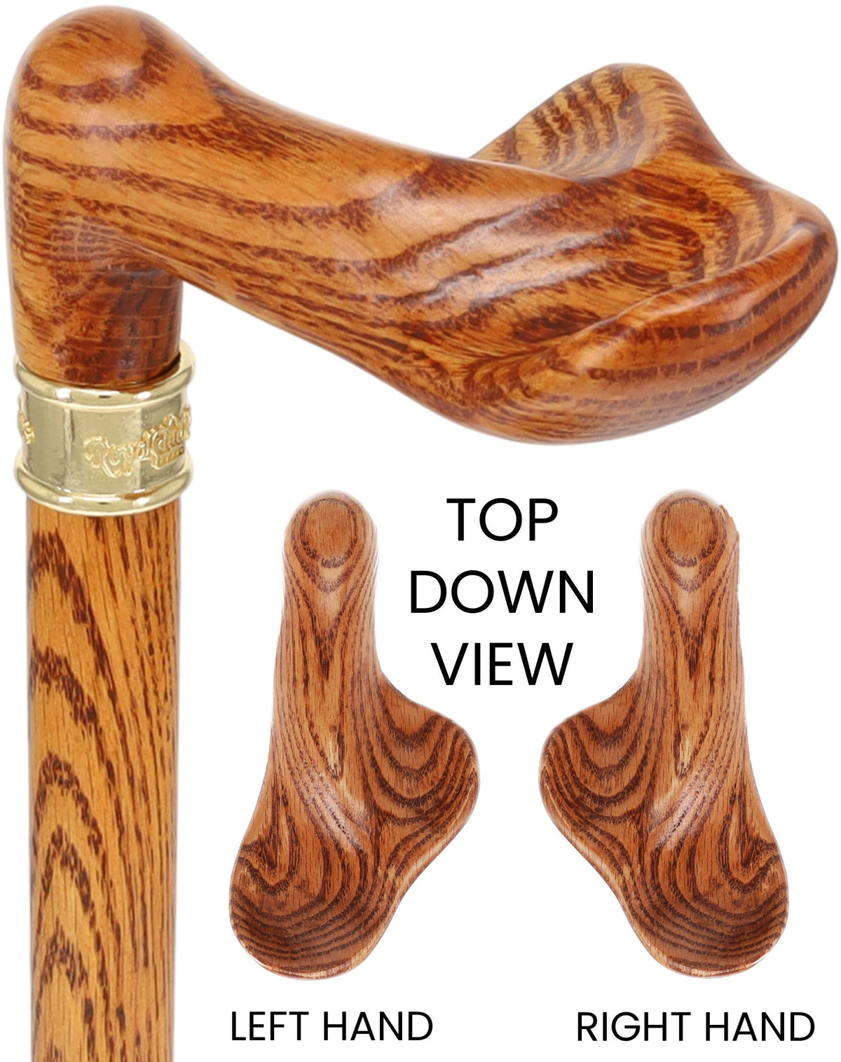 Luxury Oak Palm Grip Walking Cane - Ergonomic Comfort Left Hand Palm Hand Grip Canes - Tophatter Daily Deals