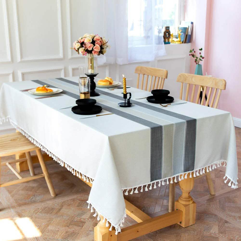 Patchwork Fringed Linen Tablecloth Wine & Dining - Tophatter Daily Deals