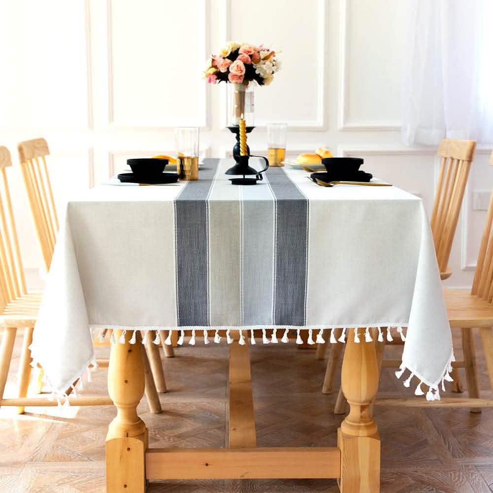 Patchwork Fringed Linen Tablecloth Gray Wine & Dining - Tophatter Daily Deals