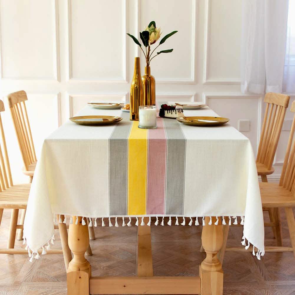 Patchwork Fringed Linen Tablecloth Yellow Wine & Dining - Tophatter Daily Deals