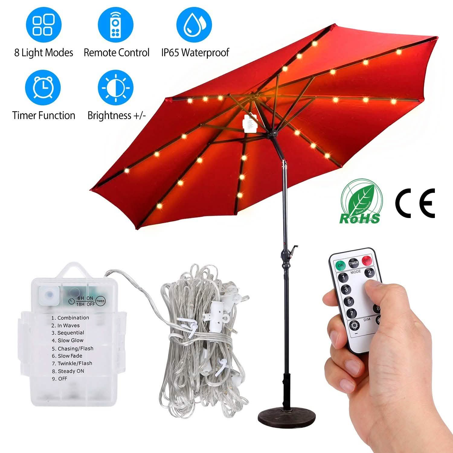 Patio Umbrella Lights 8 Lighting Mode with Remote Control Garden & Patio - Tophatter Daily Deals