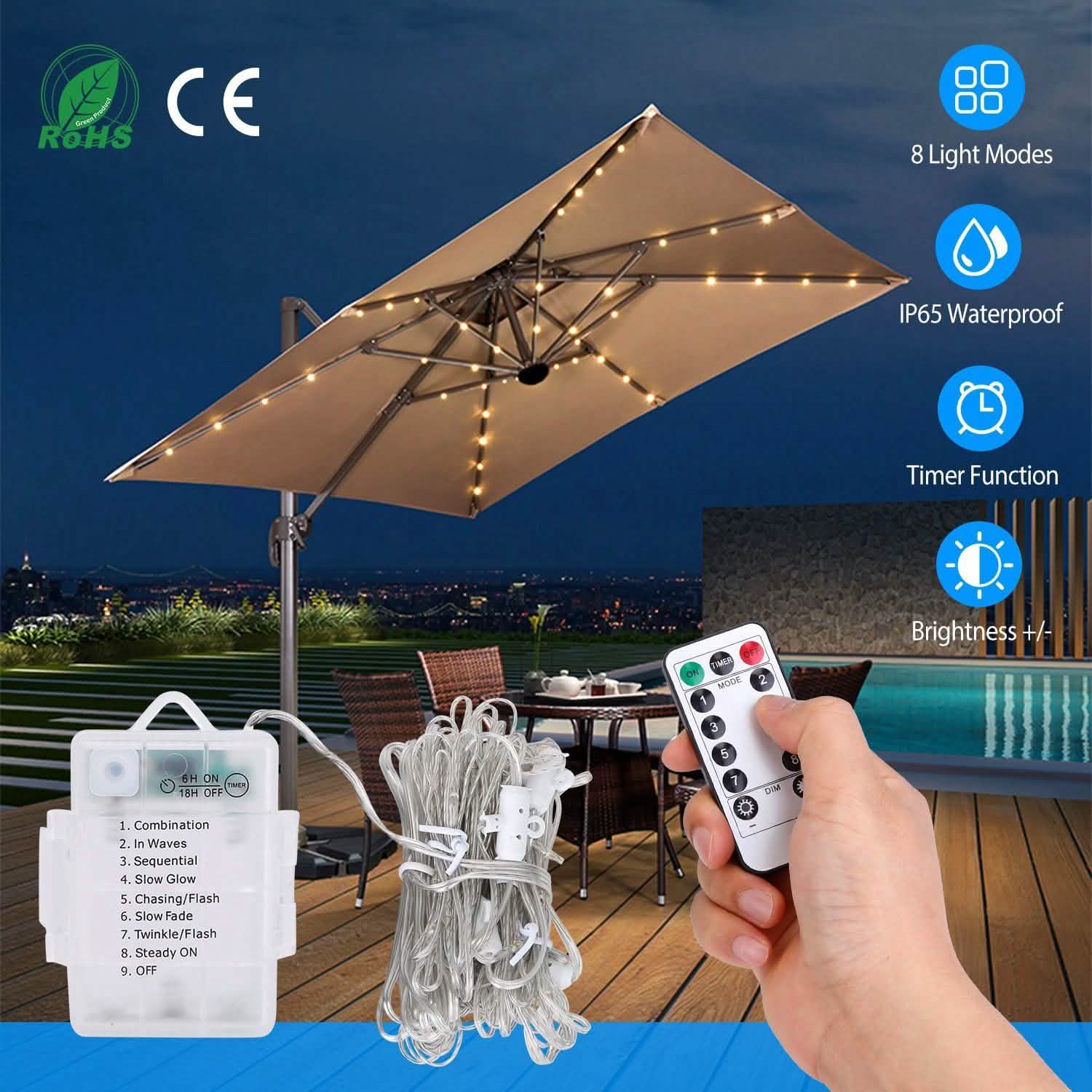 Patio Umbrella Lights 8 Lighting Mode with Remote Control Garden & Patio - Tophatter Daily Deals