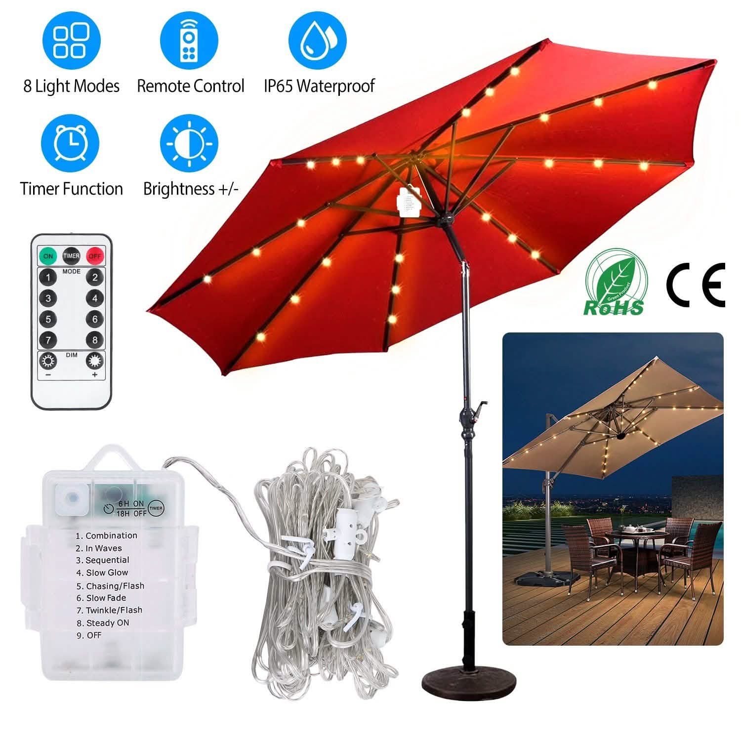 Patio Umbrella Lights 8 Lighting Mode with Remote Control Garden & Patio - Tophatter Daily Deals