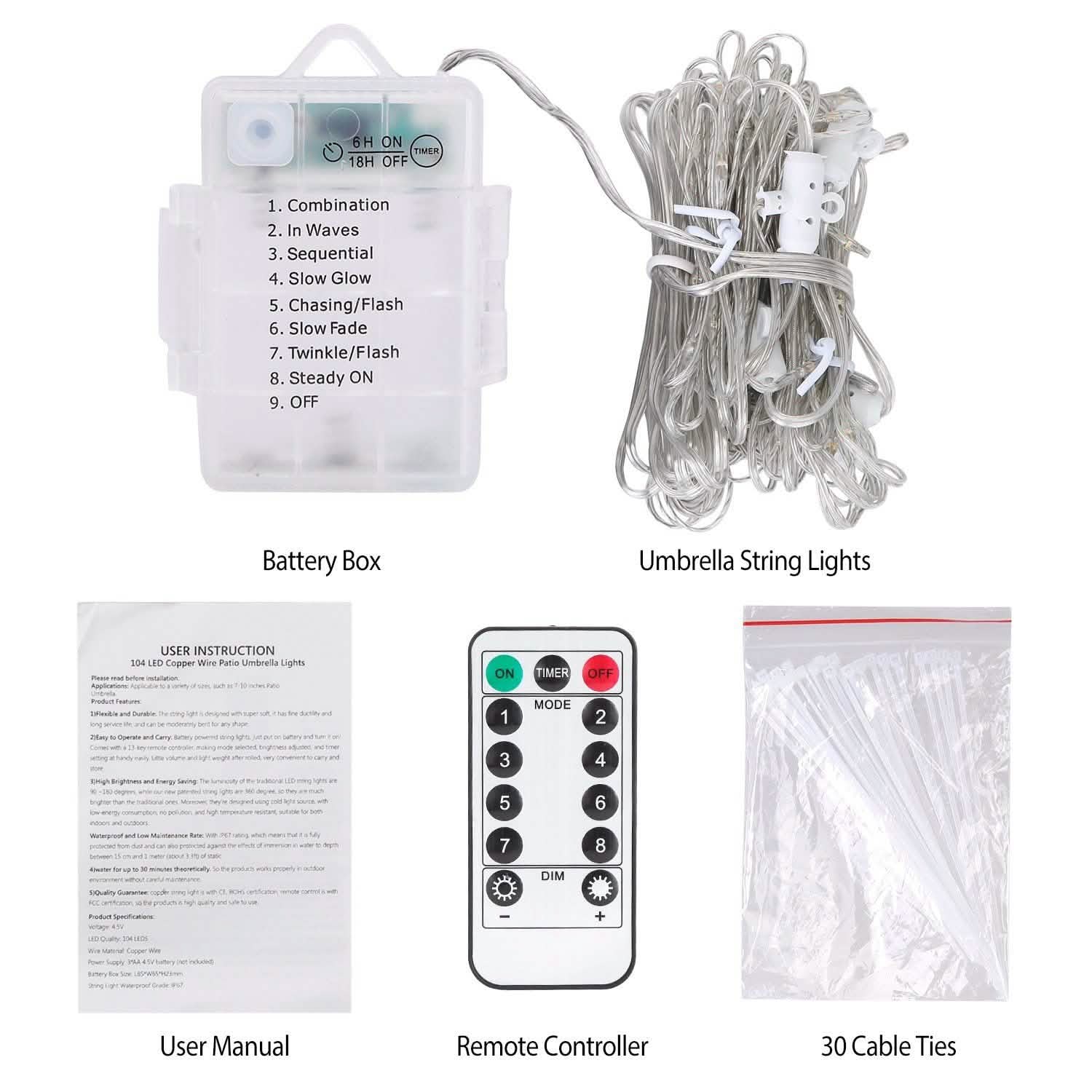 Patio Umbrella Lights 8 Lighting Mode with Remote Control Garden & Patio - Tophatter Daily Deals