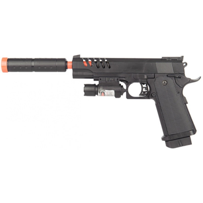 Airsoft Spring M1911 Pistol with Mock Extension and Laser - Tophatter's Guns'N'Weapons Store Collectible Weapons - Tophatter Daily Deals