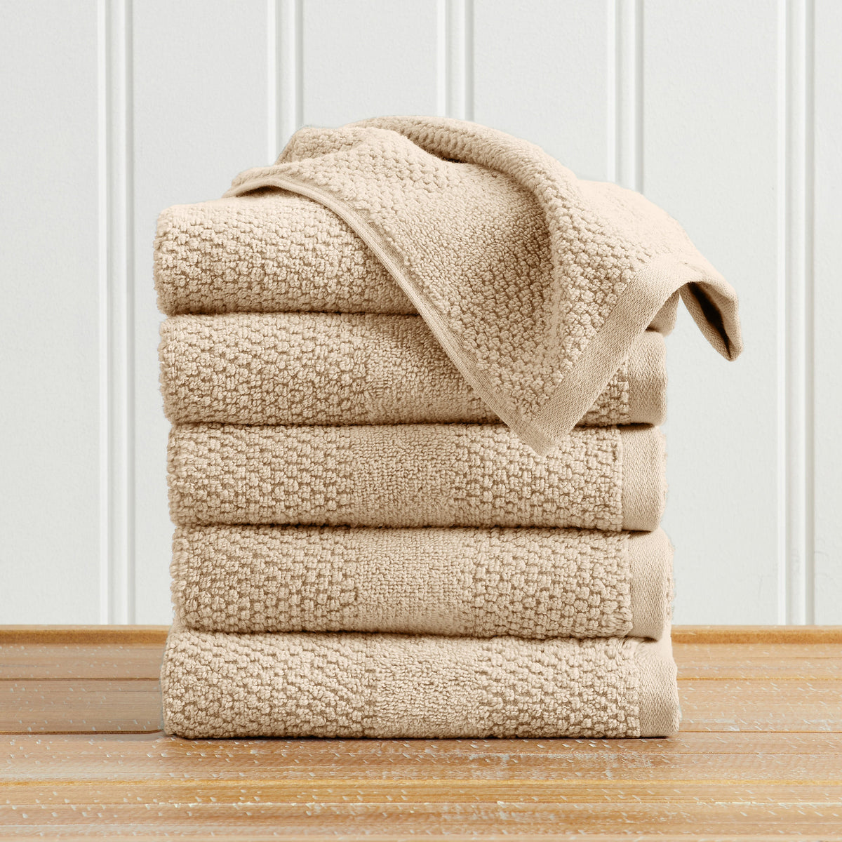 100% Cotton Woven Texture Bath Towel Set - Marbella Collection Hand Towel (Pack of 6) Sandstone Bath - Tophatter Daily Deals