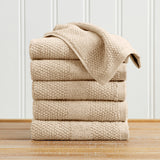 100% Cotton Woven Texture Bath Towel Set - Marbella Collection Hand Towel (Pack of 6) Sandstone Bath - Tophatter Daily Deals