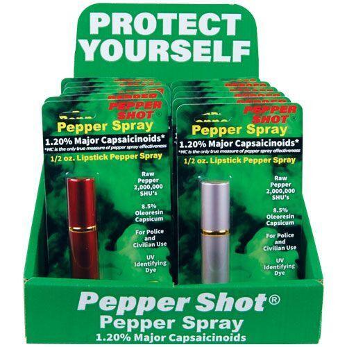 12) Pepper Shot Mixed Colors Lipstick Spray with Display Add Display Self Defense - Tophatter Daily Deals